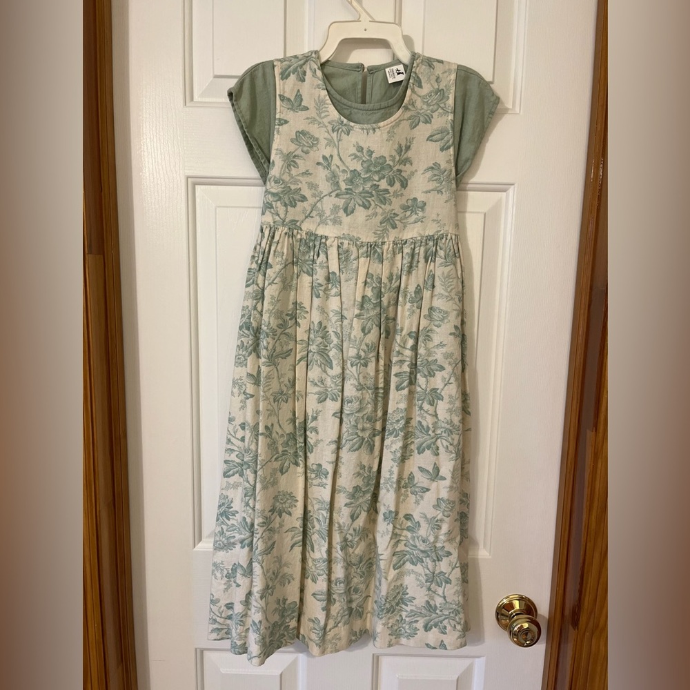 Therese Floral Green and Cream Linen Jumper& Top Girls size 8